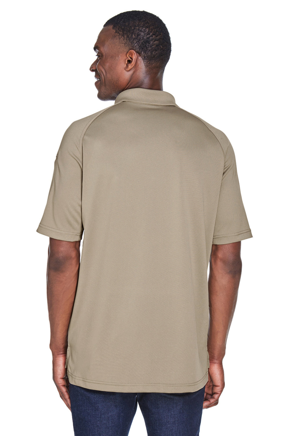 Harriton M211 Mens Advantage Tactical Moisture Wicking Short Sleeve Polo Shirt Desert Khaki Model Back