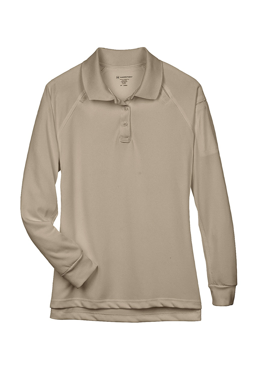 Harriton M211LW Womens Advantage Tactical Moisture Wicking Long Sleeve Polo Shirt Desert Khaki Brown Flat Front