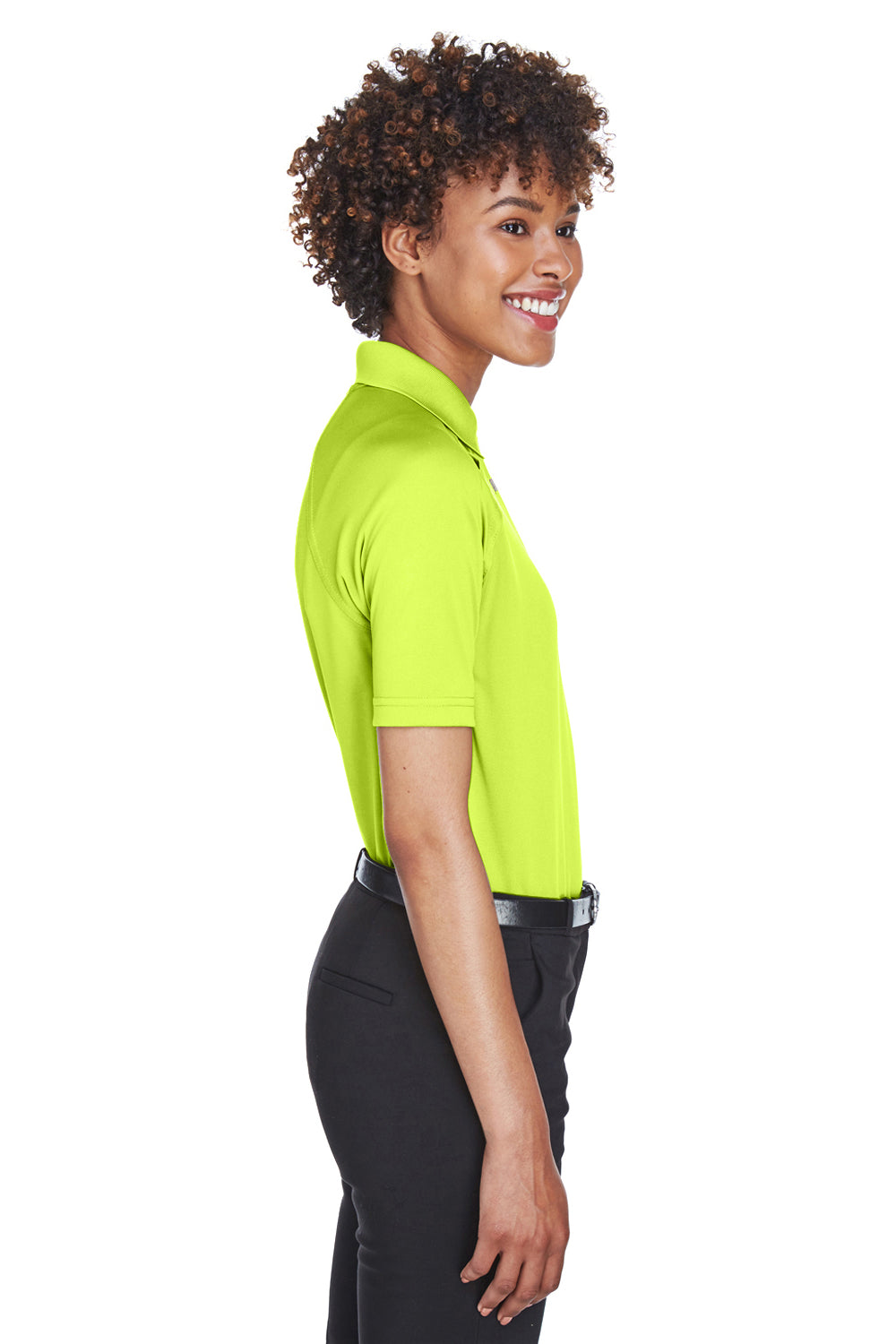 Harriton M211W Womens Advantage Tactical Moisture Wicking Short Sleeve Polo Shirt Safety Yellow Model Side