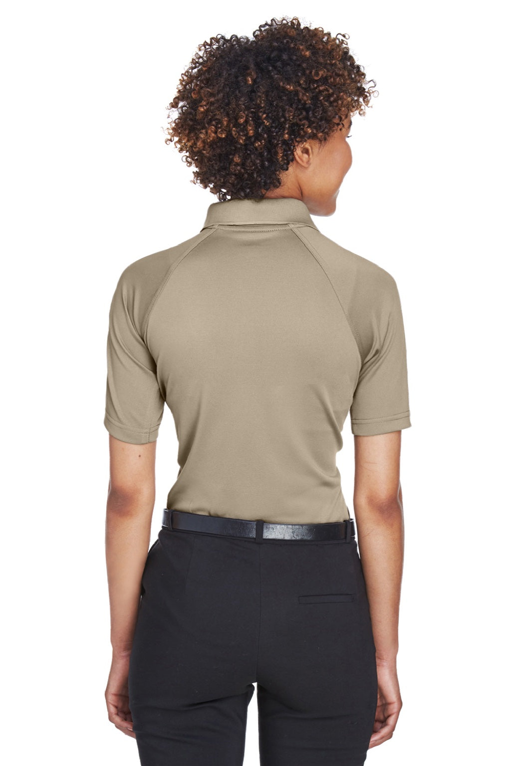 Harriton M211W Womens Advantage Tactical Moisture Wicking Short Sleeve Polo Shirt Desert Khaki Brown Model Back