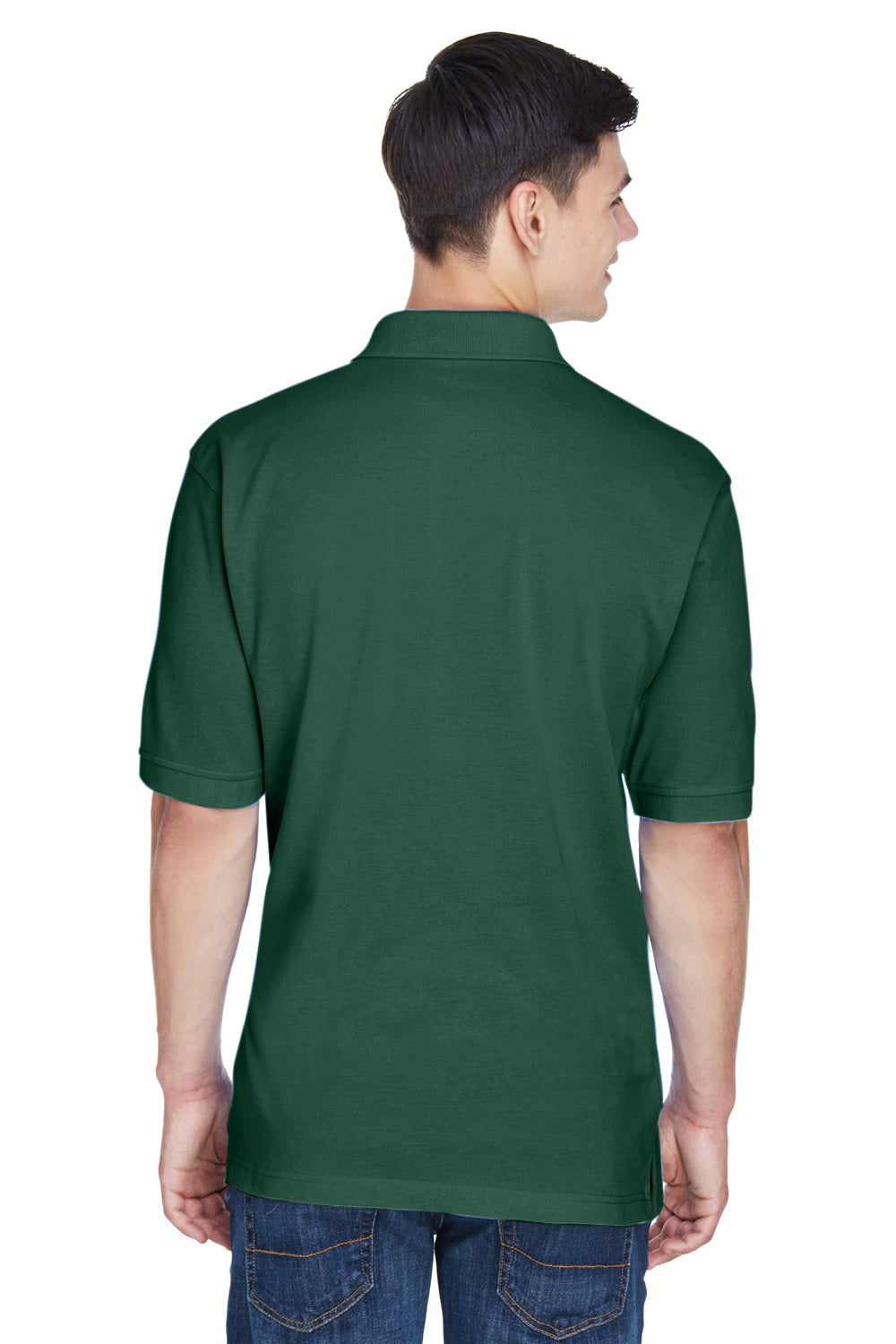 Harriton M265/M265T Mens Easy Blend Wrinkle Resistant Short Sleeve Polo Shirt Hunter Green Model Back