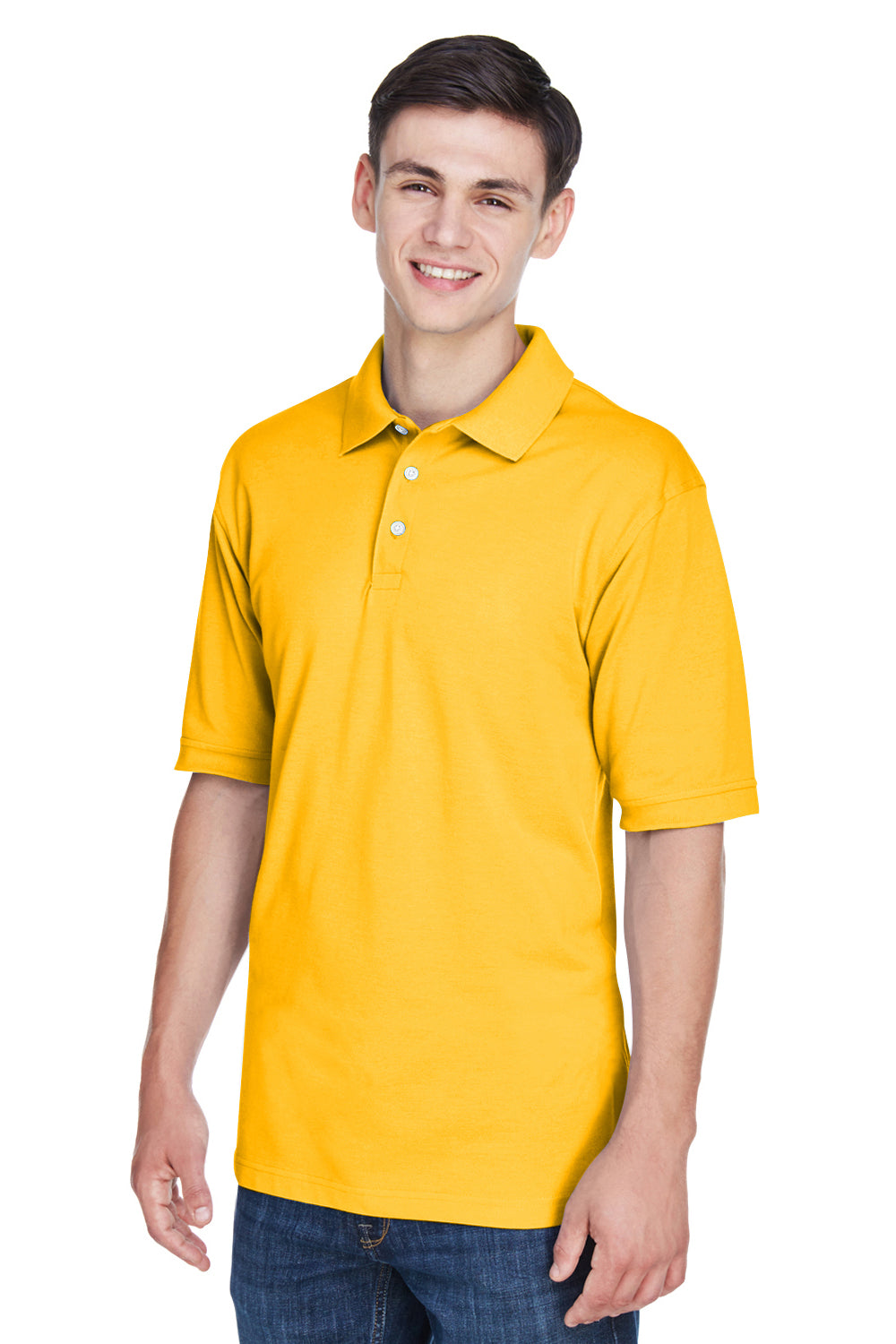 Harriton M265/M265T Mens Easy Blend Wrinkle Resistant Short Sleeve Polo Shirt Sunray Yellow Model 3q