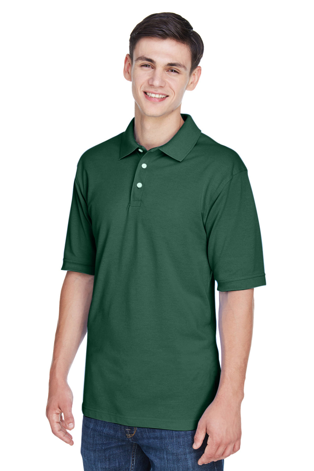 Harriton M265/M265T Mens Easy Blend Wrinkle Resistant Short Sleeve Polo Shirt Hunter Green Model 3q