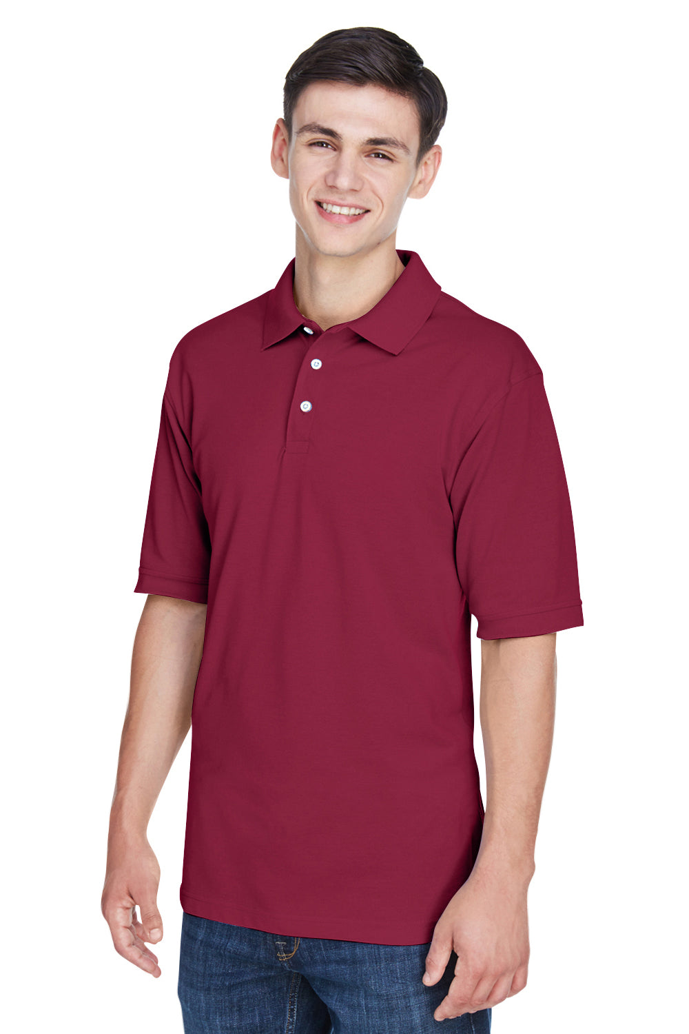 Harriton M265/M265T Mens Easy Blend Wrinkle Resistant Short Sleeve Polo Shirt Wine Model 3q