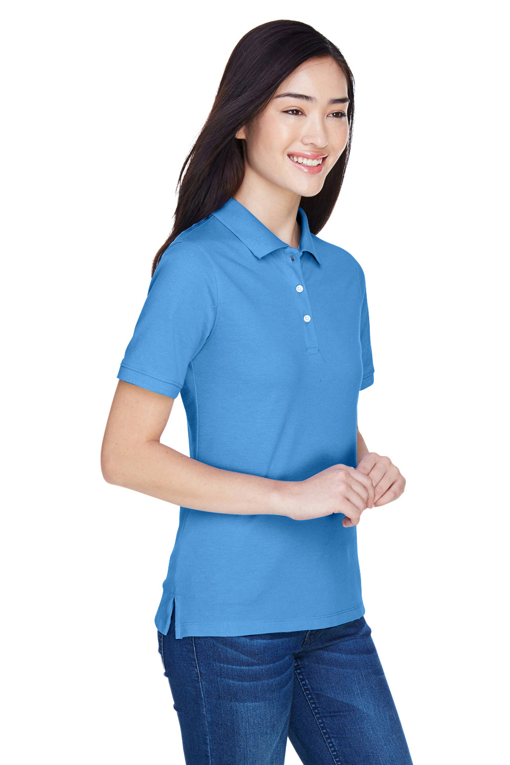 Harriton M265W Womens Easy Blend Wrinkle Resistant Short Sleeve Polo Shirt Nautical Blue Model 3q