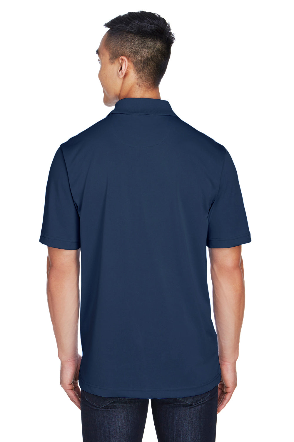 Harriton M345 Mens Advantage Moisture Wicking Short Sleeve Polo Shirt Dark Navy Blue Model Back
