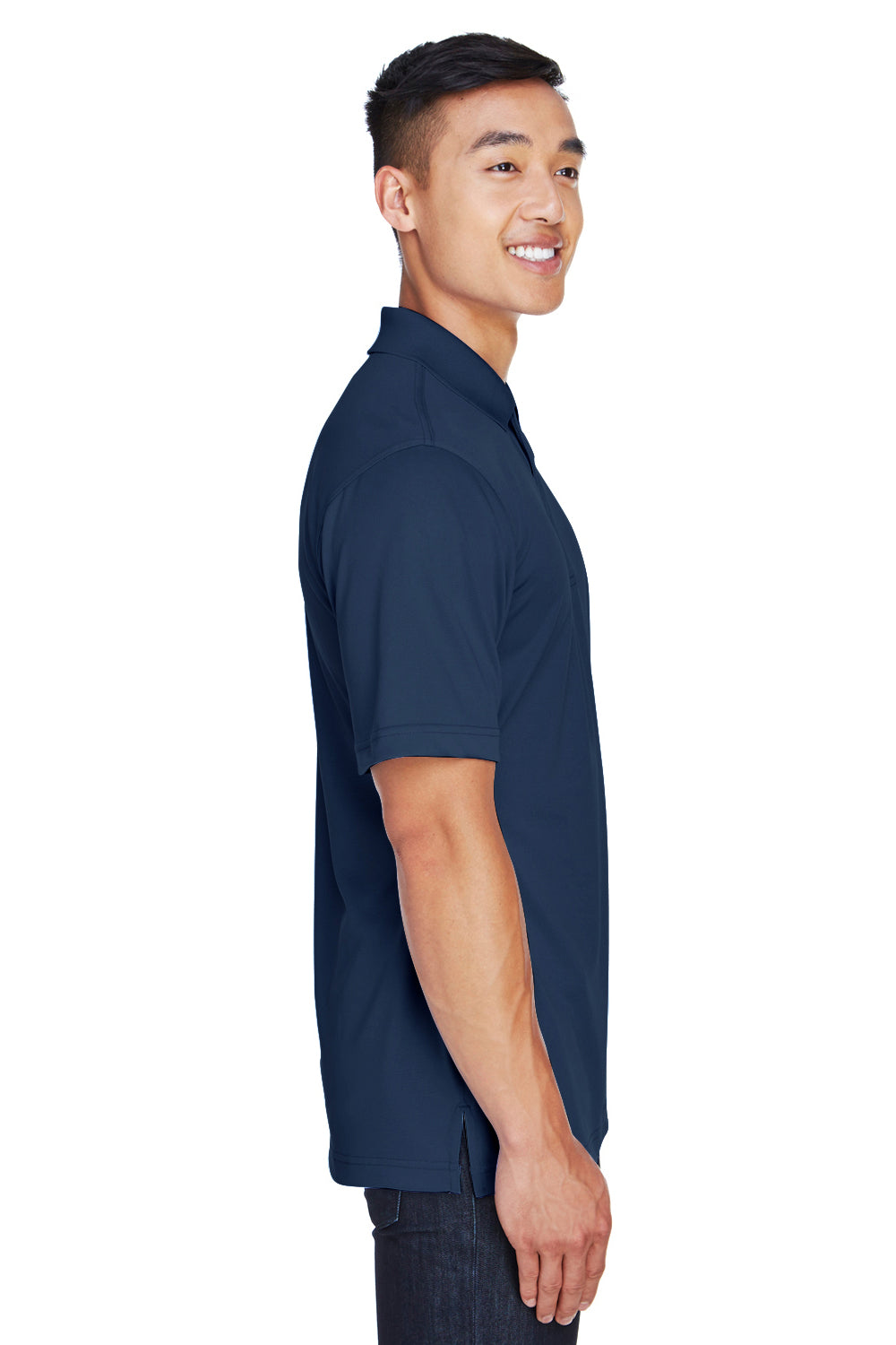 Harriton M345 Mens Advantage Moisture Wicking Short Sleeve Polo Shirt Dark Navy Blue Model Side