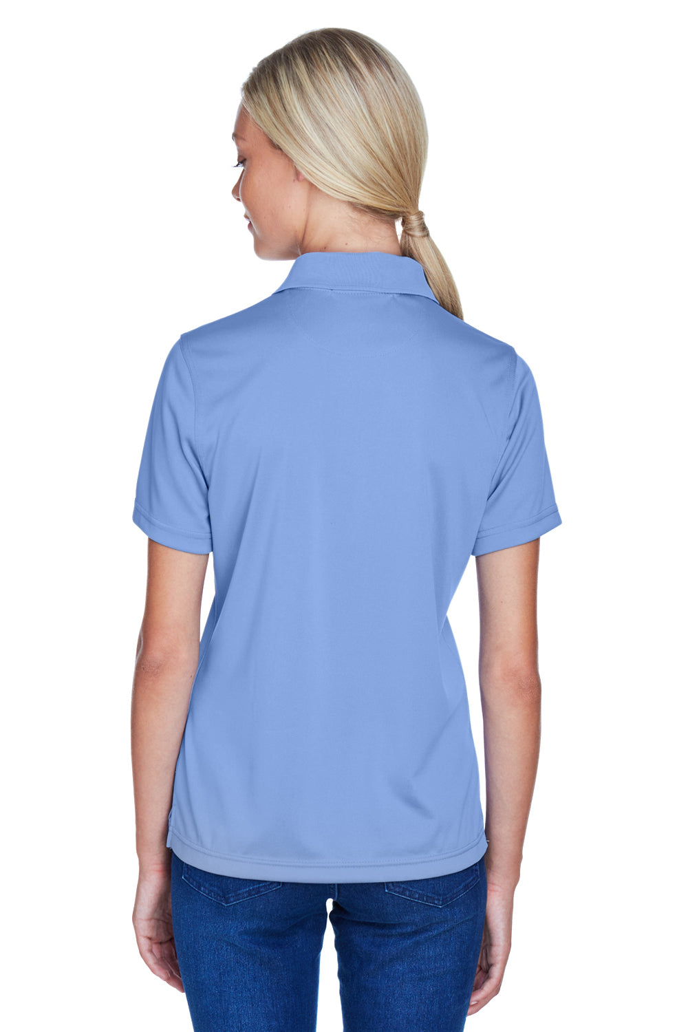 Harriton M345W Womens Advantage Moisture Wicking Short Sleeve Polo Shirt Industry Blue Model Back