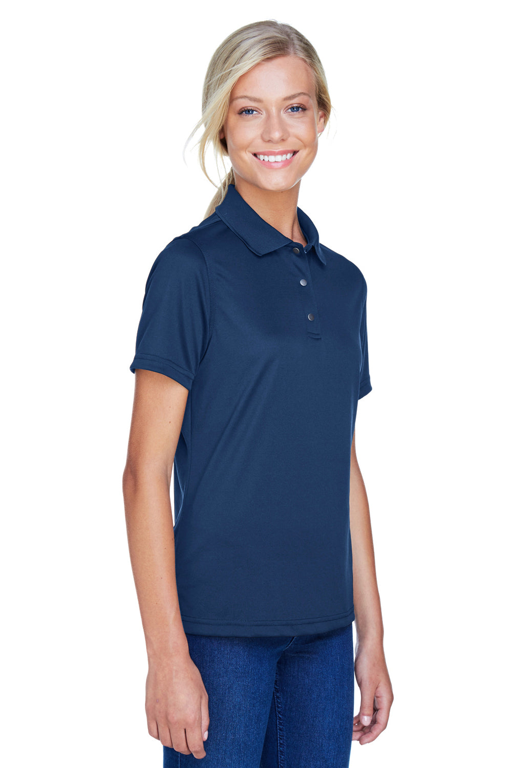 Harriton M345W Womens Advantage Moisture Wicking Short Sleeve Polo Shirt Dark Navy Blue Model 3q