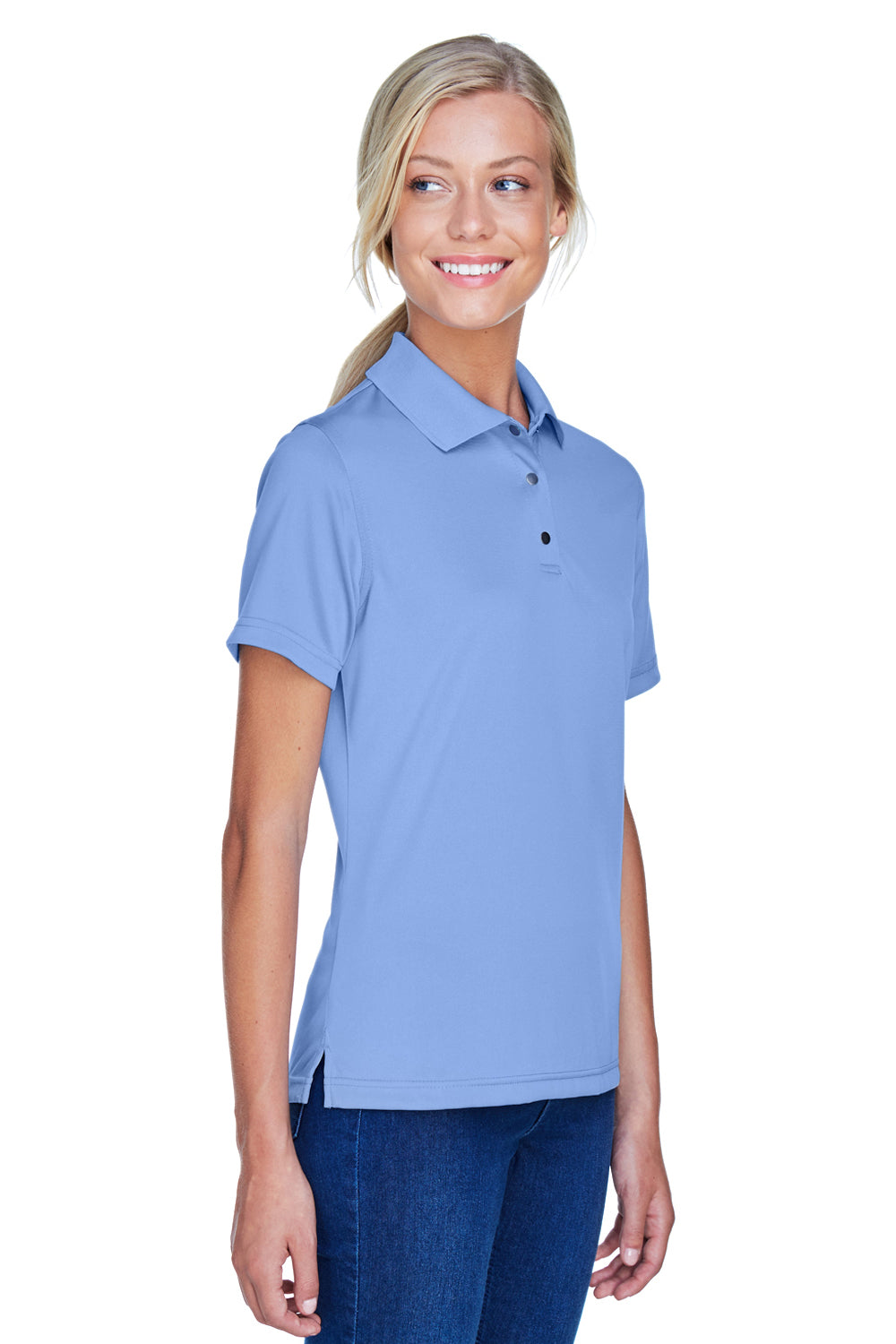 Harriton M345W Womens Advantage Moisture Wicking Short Sleeve Polo Shirt Industry Blue Model 3q