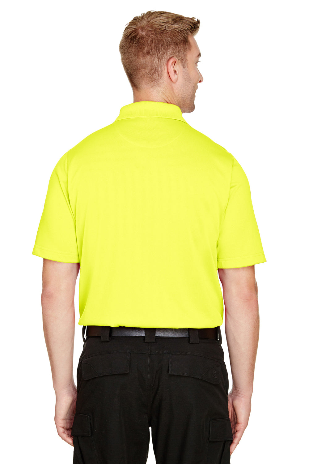 Harriton M348 Mens Advantage Performance Moisture Wicking Short Sleeve Polo Shirt Safety Yellow Model Back
