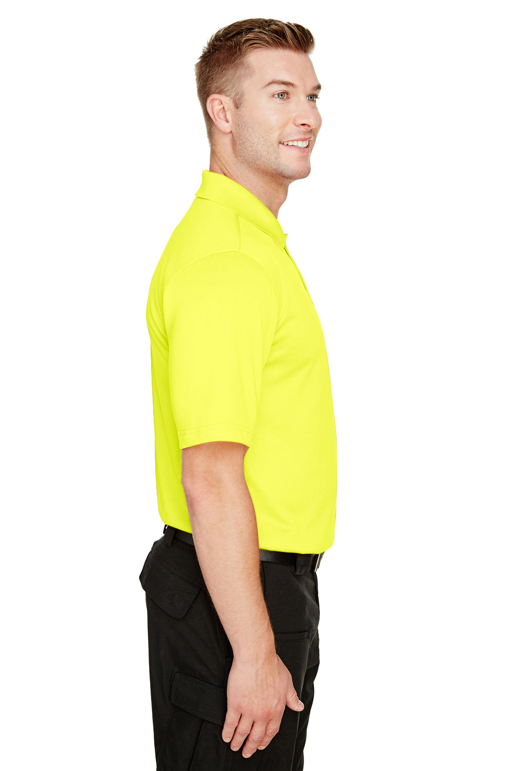 Harriton M348 Mens Advantage Performance Moisture Wicking Short Sleeve Polo Shirt Safety Yellow Model Side