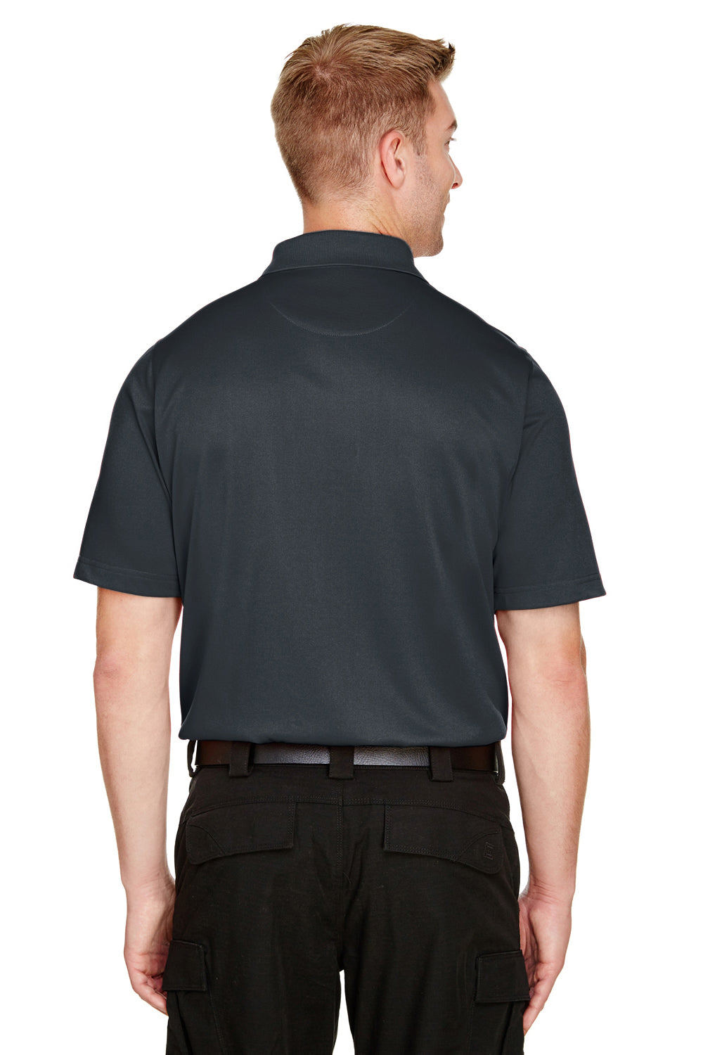 Harriton M348 Mens Advantage Performance Moisture Wicking Short Sleeve Polo Shirt Dark Charcoal Grey Model Back