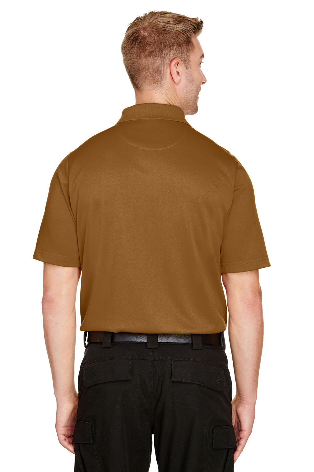 Harriton M348 Mens Advantage Performance Moisture Wicking Short Sleeve Polo Shirt Duck Brown Model Back