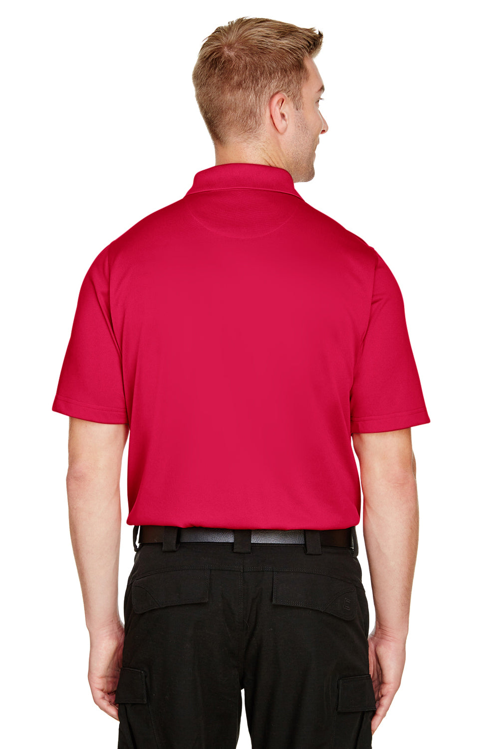 Harriton M348 Mens Advantage Performance Moisture Wicking Short Sleeve Polo Shirt Red Model Back