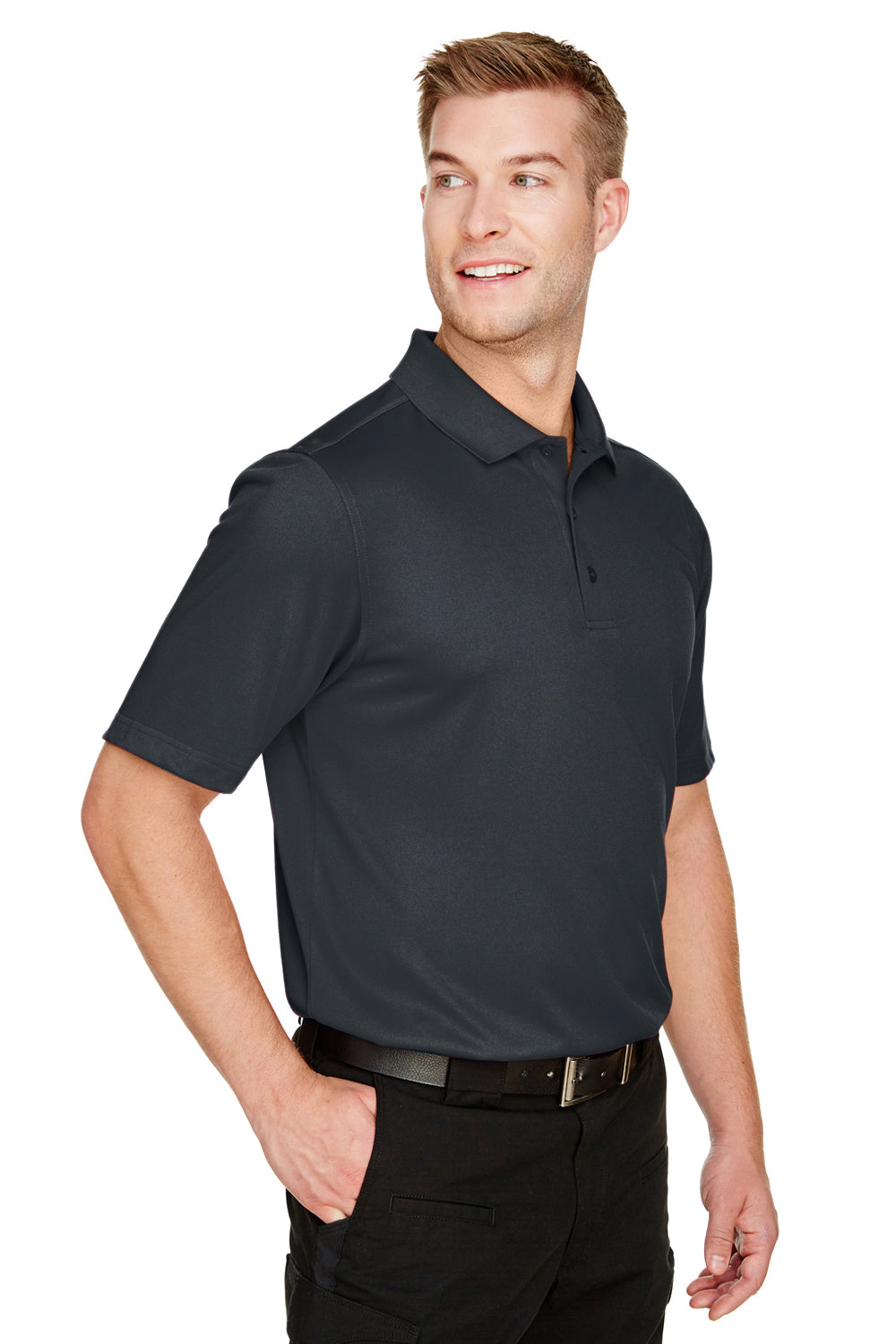 Harriton M348 Mens Advantage Performance Moisture Wicking Short Sleeve Polo Shirt Dark Charcoal Grey Model 3q