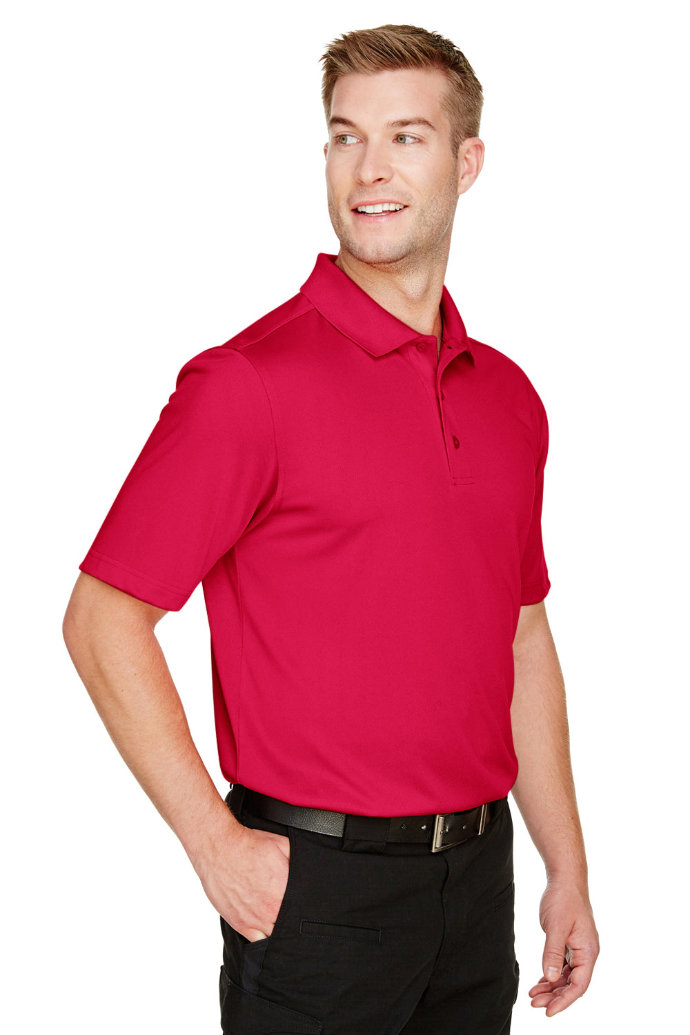 Harriton M348 Mens Advantage Performance Moisture Wicking Short Sleeve Polo Shirt Red Model 3q