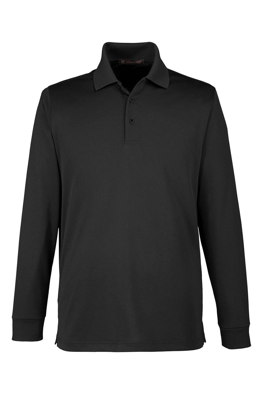 Harriton M348L/M348LT Mens Advantage Performance Moisture Wicking Long Sleeve Polo Shirt Black Flat Front