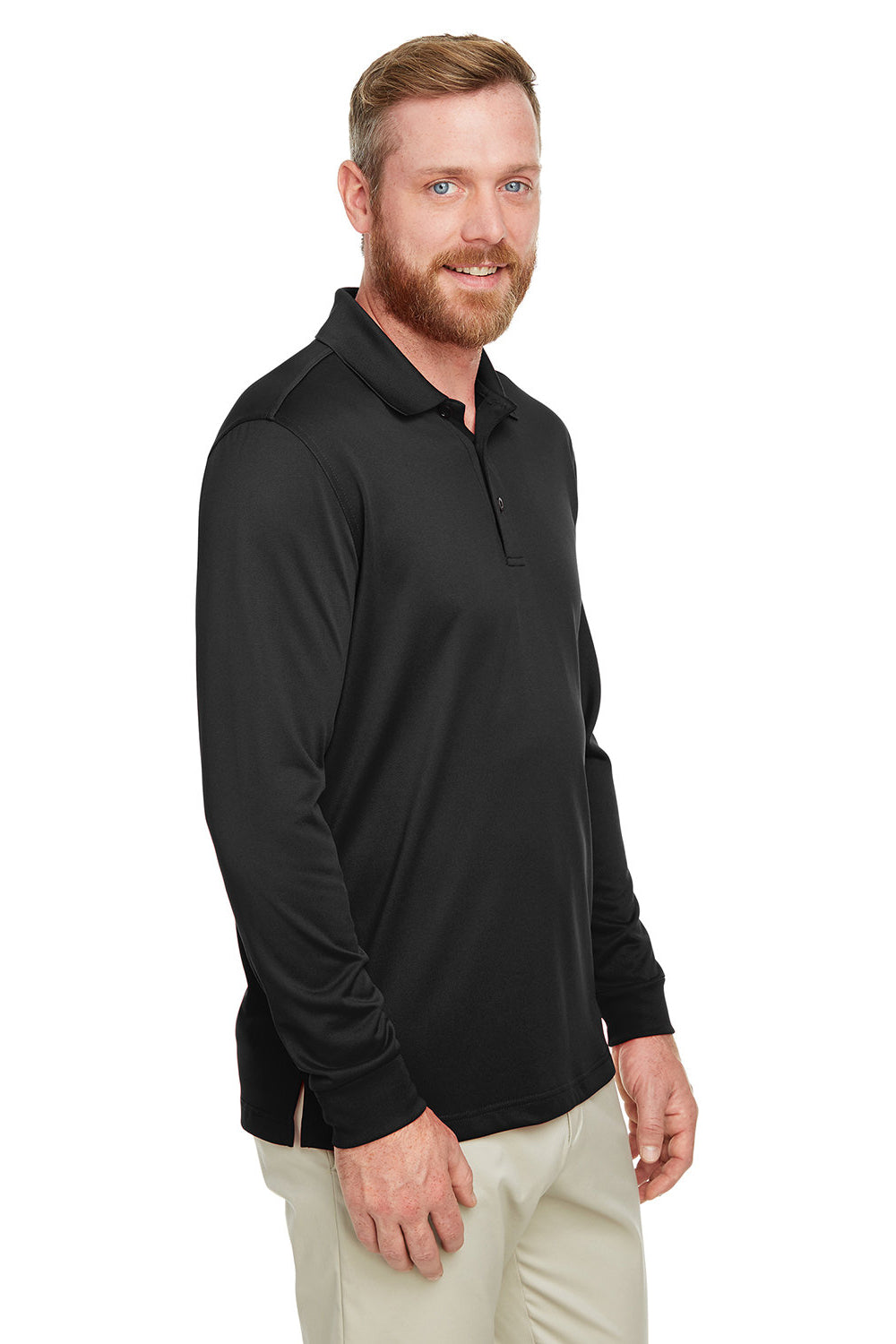 Harriton M348L/M348LT Mens Advantage Performance Moisture Wicking Long Sleeve Polo Shirt Black Model 3q