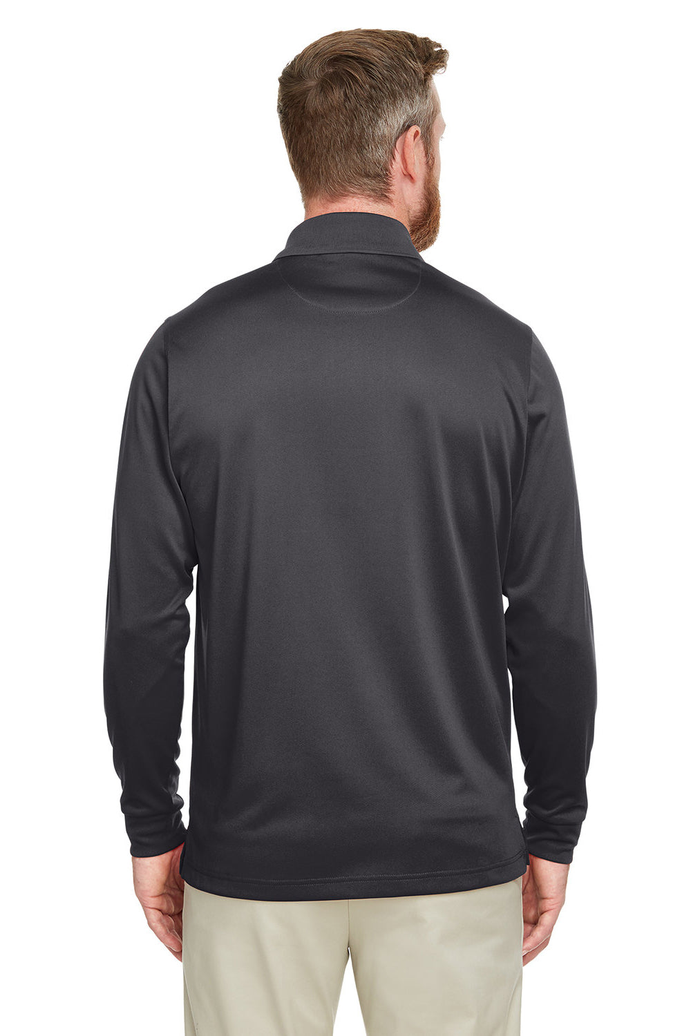 Harriton M348L/M348LT Mens Advantage Performance Moisture Wicking Long Sleeve Polo Shirt Dark Charcoal Grey Model Back