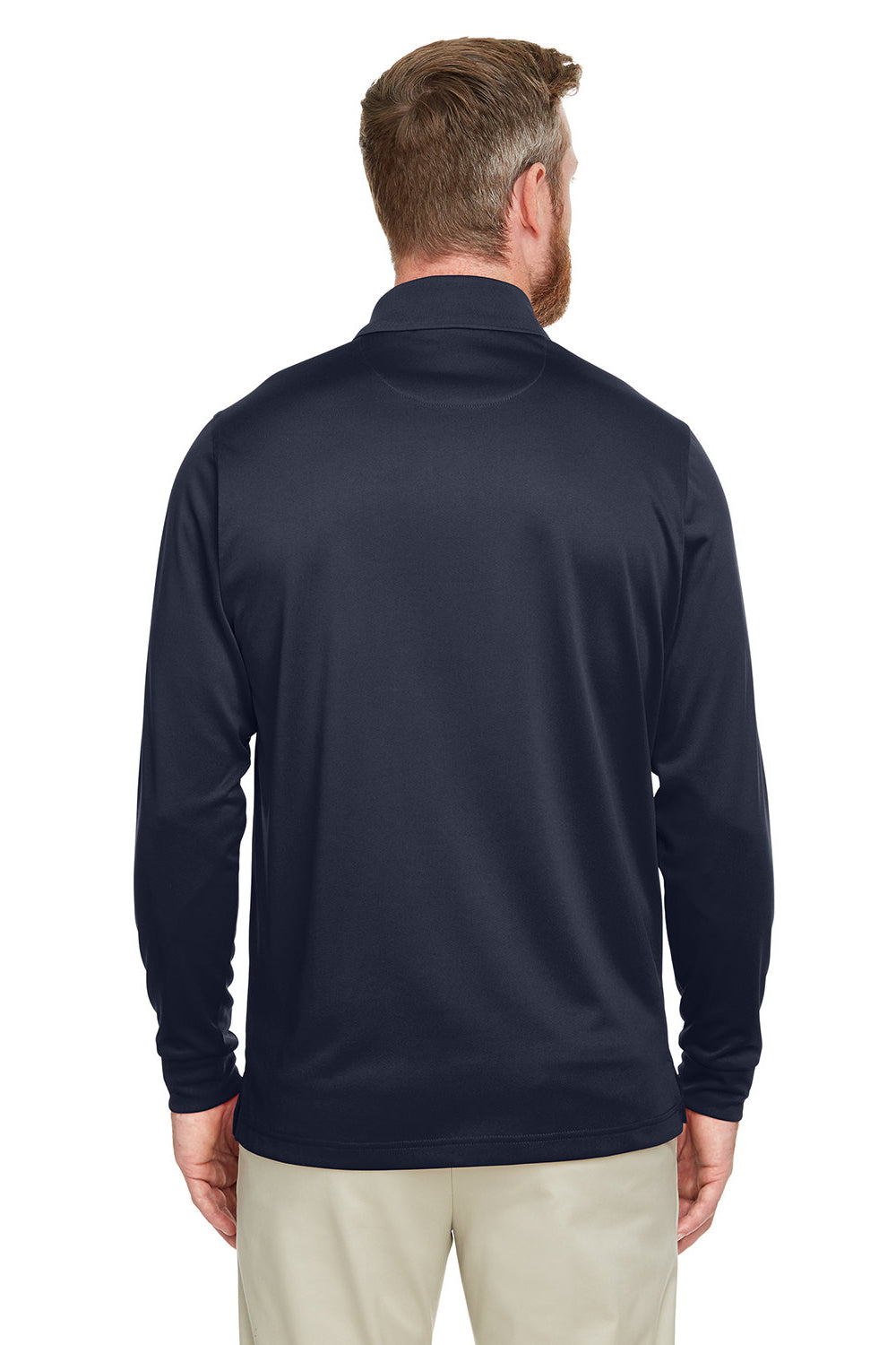 Harriton M348L/M348LT Mens Advantage Performance Moisture Wicking Long Sleeve Polo Shirt Dark Navy Blue Model Back