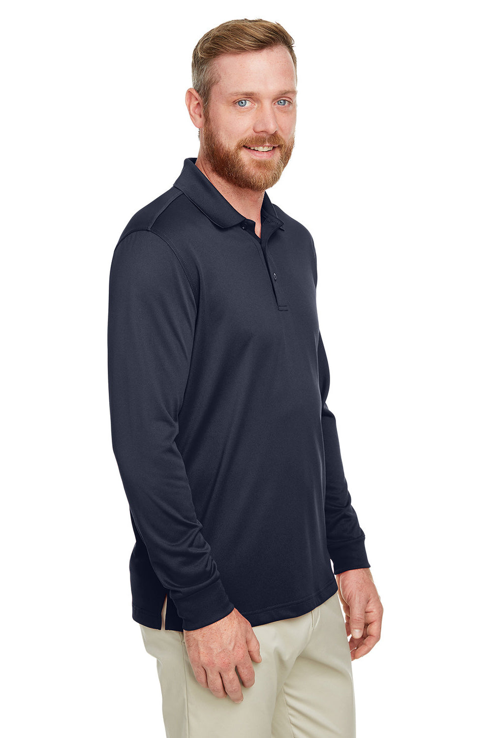Harriton M348L/M348LT Mens Advantage Performance Moisture Wicking Long Sleeve Polo Shirt Dark Navy Blue Model 3q