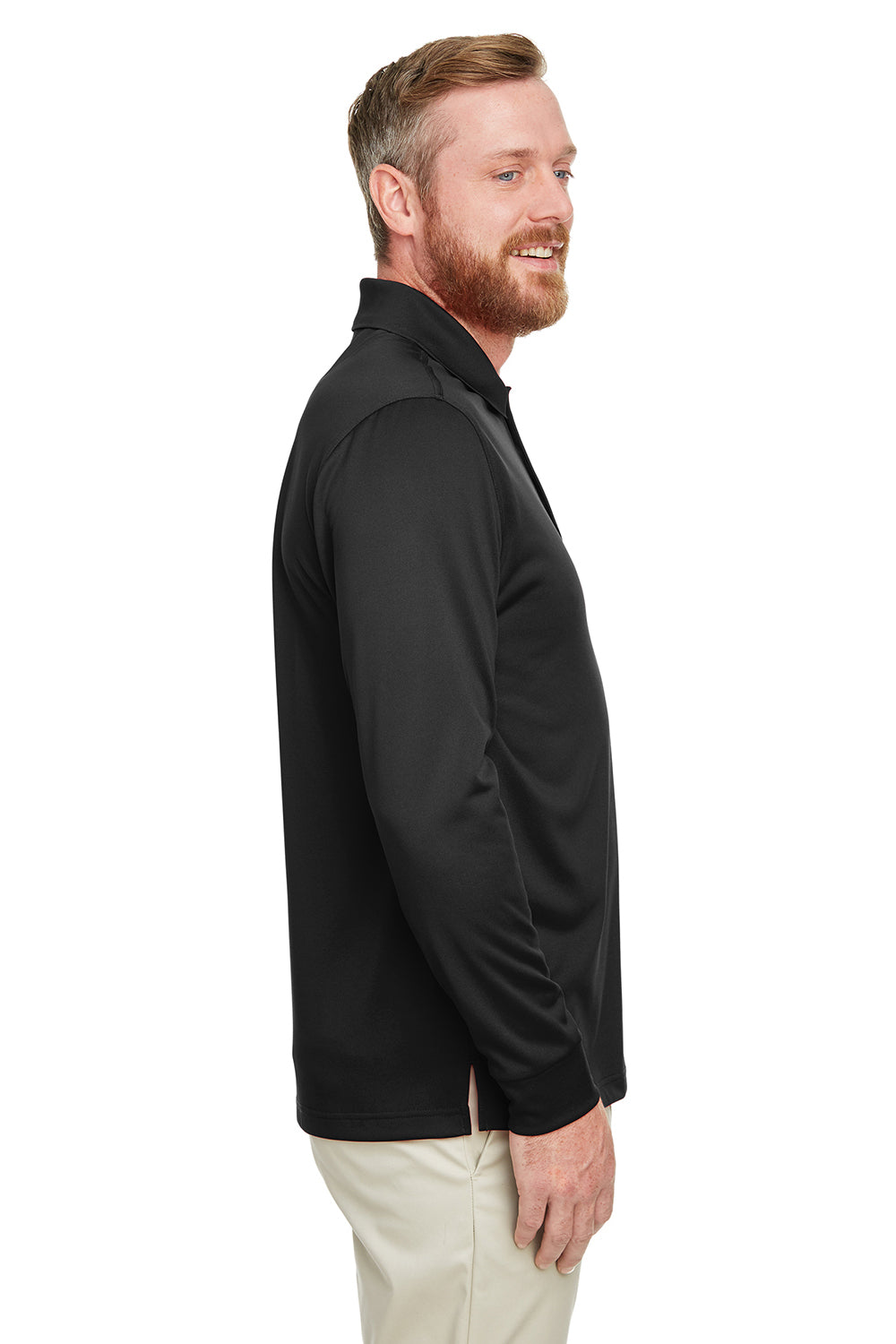 Harriton M348L/M348LT Mens Advantage Performance Moisture Wicking Long Sleeve Polo Shirt Black Model Side