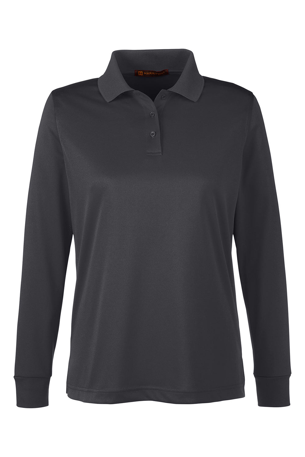 Harriton M348LW Womens Advantage Performance Moisture Wicking Long Sleeve Polo Shirt Dark Charcoal Grey Flat Front
