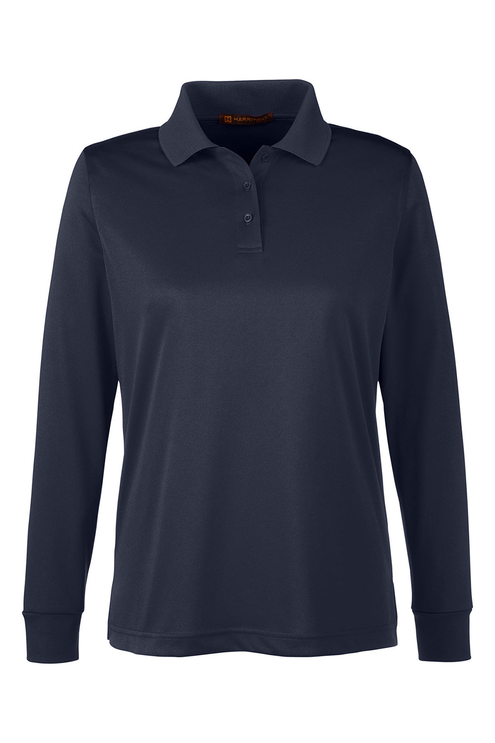 Harriton M348LW Womens Advantage Performance Moisture Wicking Long Sleeve Polo Shirt Dark Navy Blue Flat Front
