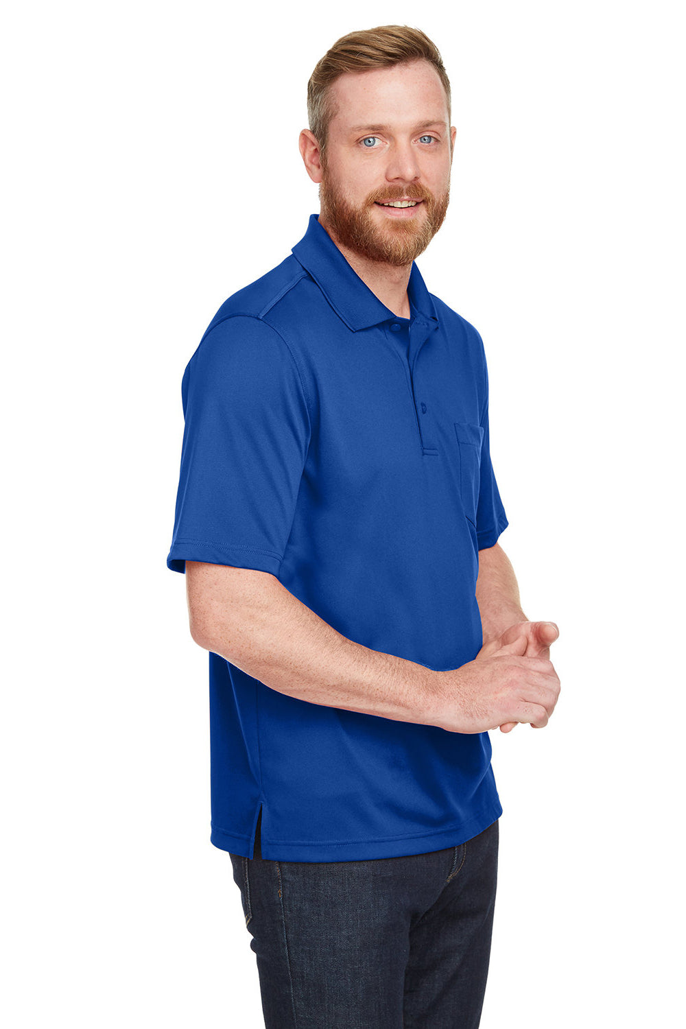Harriton M348P Mens Advantage Performance Moisture Wicking Short Sleeve Polo Shirt w/ Pocket True Royal Blue Model 3q