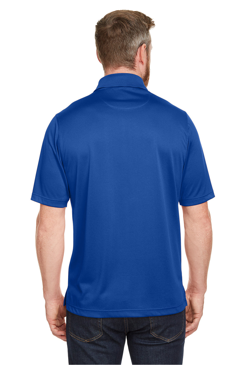 Harriton M348P Mens Advantage Performance Moisture Wicking Short Sleeve Polo Shirt w/ Pocket True Royal Blue Model Back