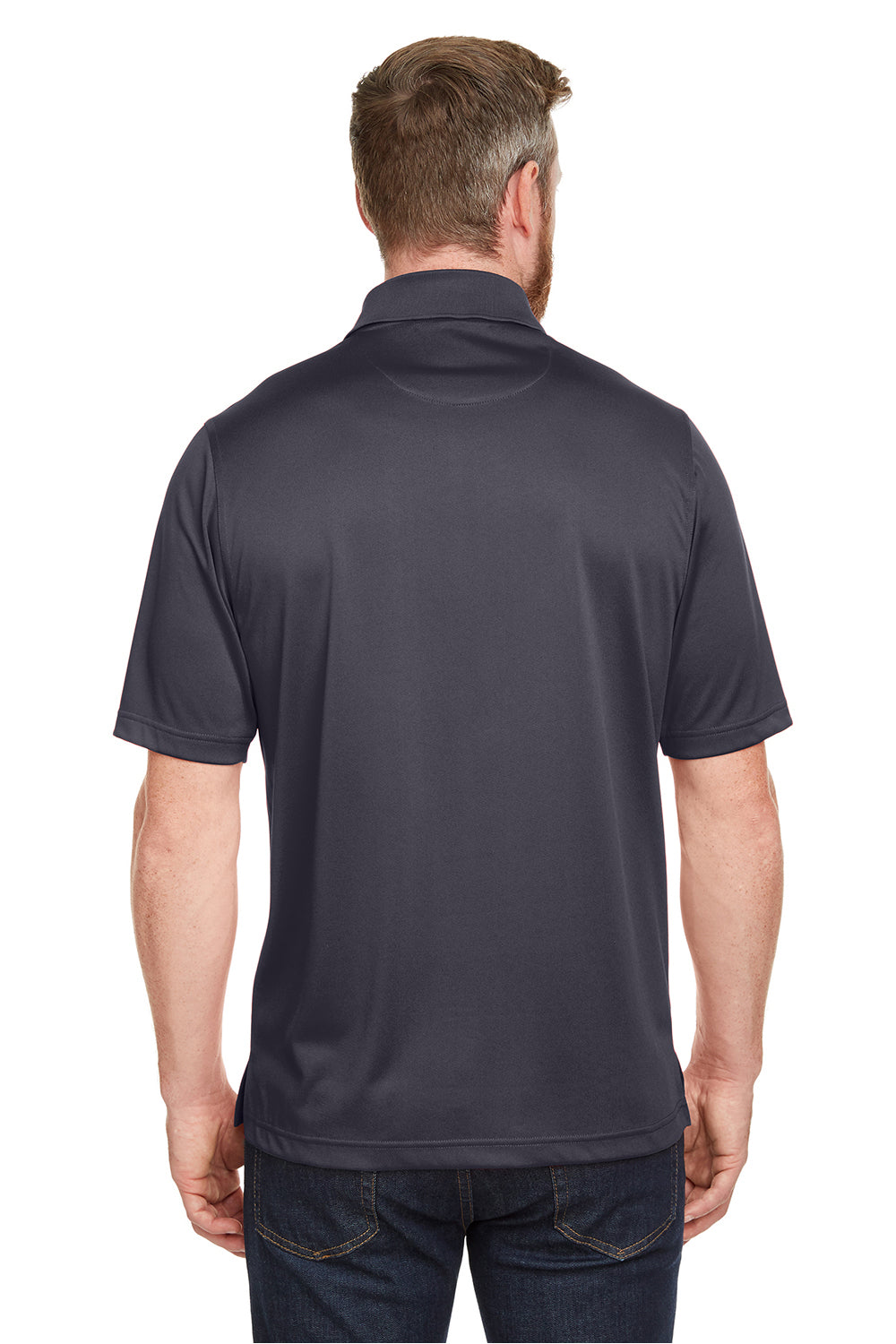 Harriton M348P Mens Advantage Performance Moisture Wicking Short Sleeve Polo Shirt w/ Pocket Dark Charcoal Grey Model Back