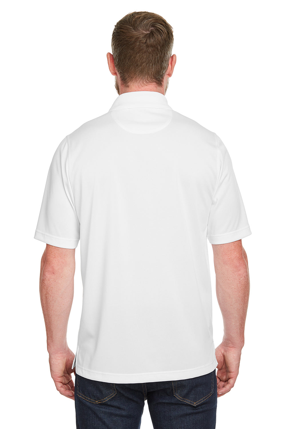 Harriton M348P Mens Advantage Performance Moisture Wicking Short Sleeve Polo Shirt w/ Pocket White Model Back