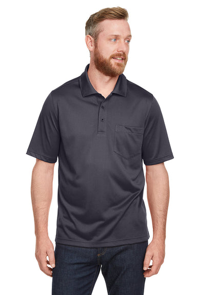 Harriton M348P Mens Advantage Performance Moisture Wicking Short Sleeve Polo Shirt w/ Pocket Dark Charcoal Grey Model Front