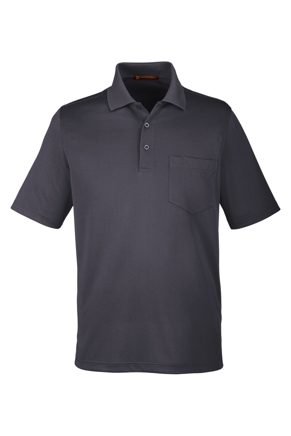 Harriton M348P Mens Advantage Performance Moisture Wicking Short Sleeve Polo Shirt w/ Pocket Dark Charcoal Grey Flat Front