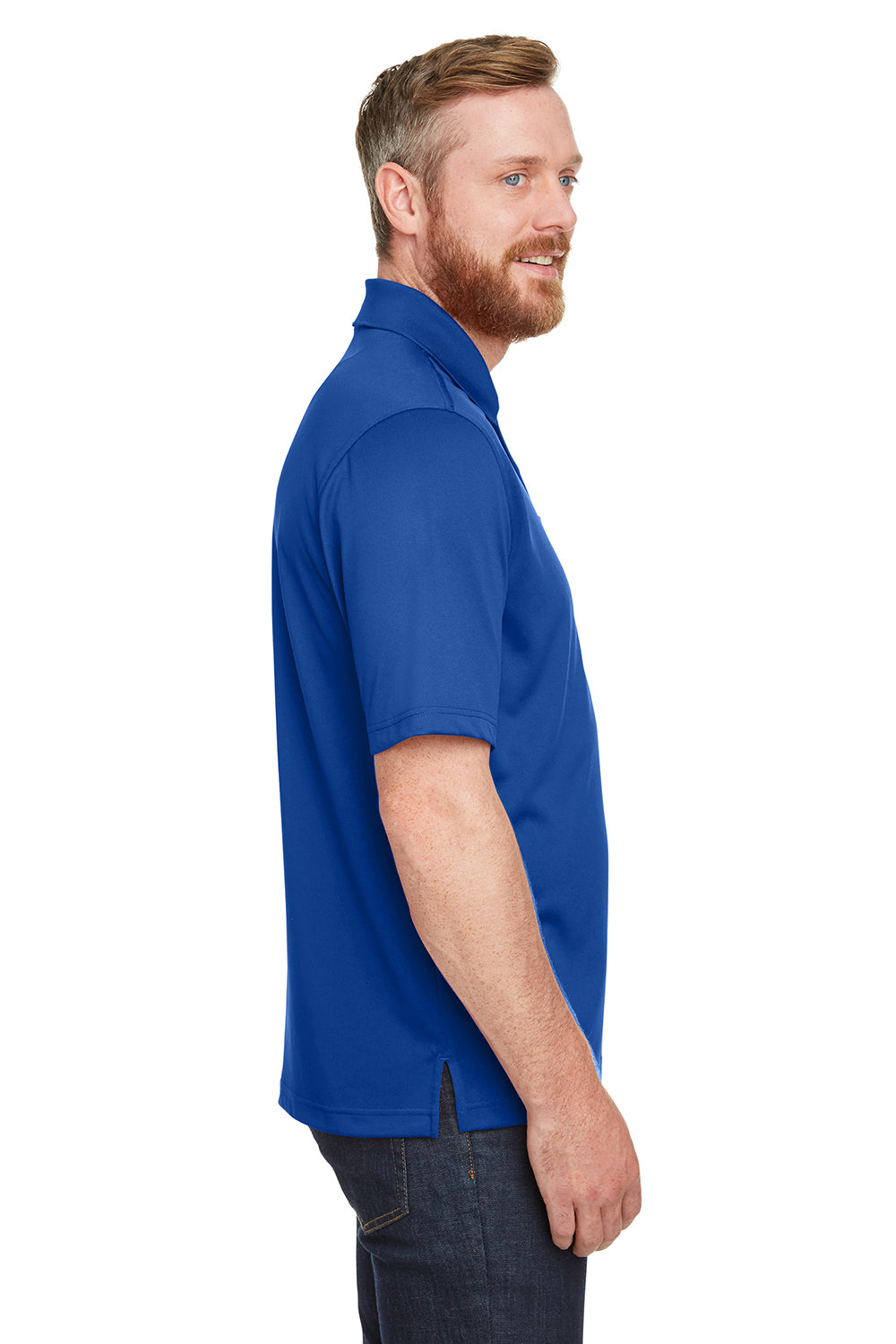 Harriton M348P Mens Advantage Performance Moisture Wicking Short Sleeve Polo Shirt w/ Pocket True Royal Blue Model Side