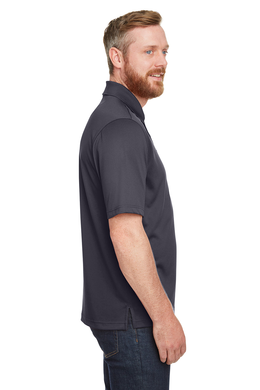 Harriton M348P Mens Advantage Performance Moisture Wicking Short Sleeve Polo Shirt w/ Pocket Dark Charcoal Grey Model Side