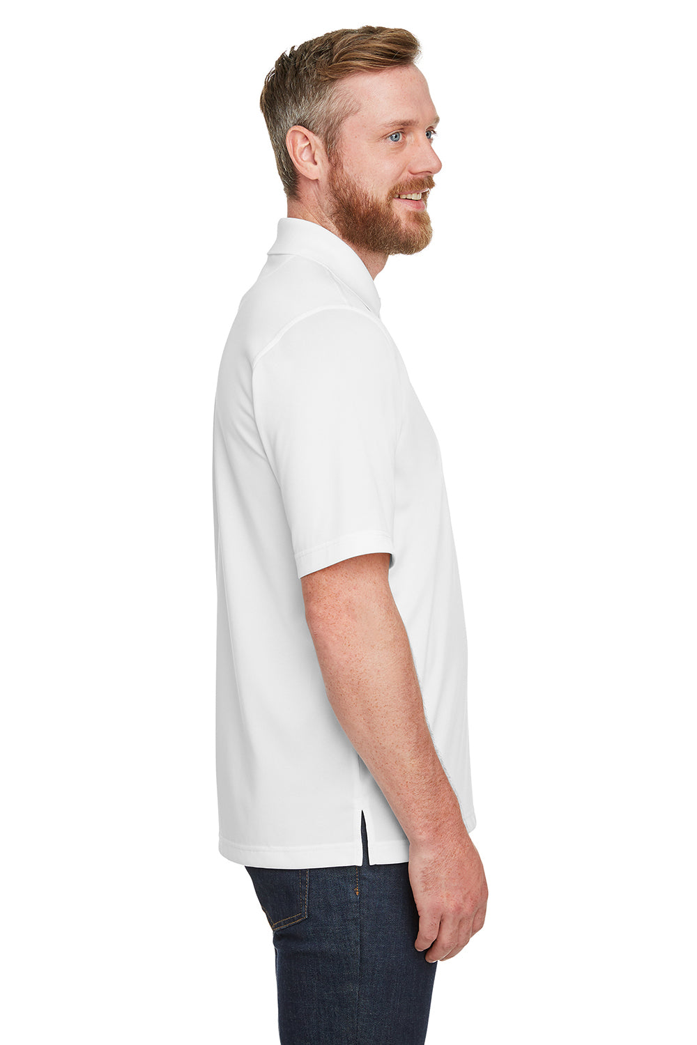 Harriton M348P Mens Advantage Performance Moisture Wicking Short Sleeve Polo Shirt w/ Pocket White Model Side