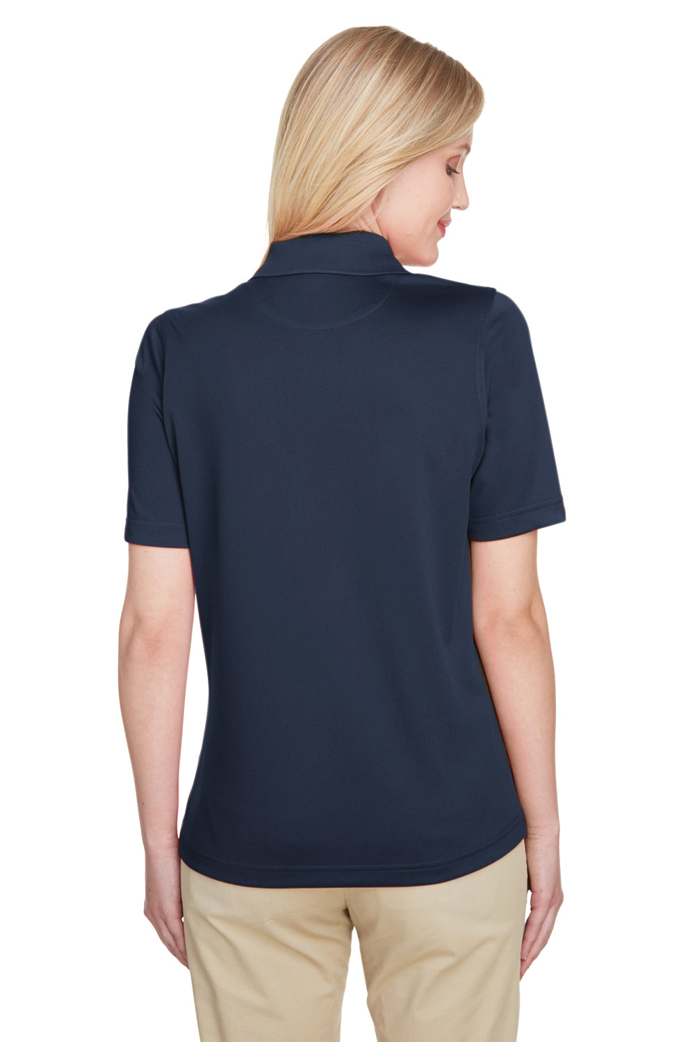 Harriton M348W Womens Advantage Performance Moisture Wicking Short Sleeve Polo Shirt Dark Navy Blue Model Back