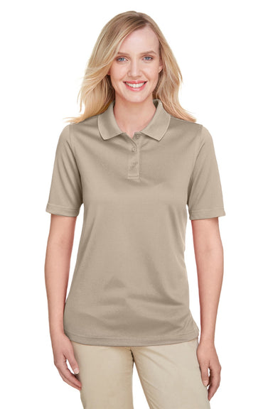 Harriton M348W Womens Advantage Performance Moisture Wicking Short Sleeve Polo Shirt Khaki Brown Model Front
