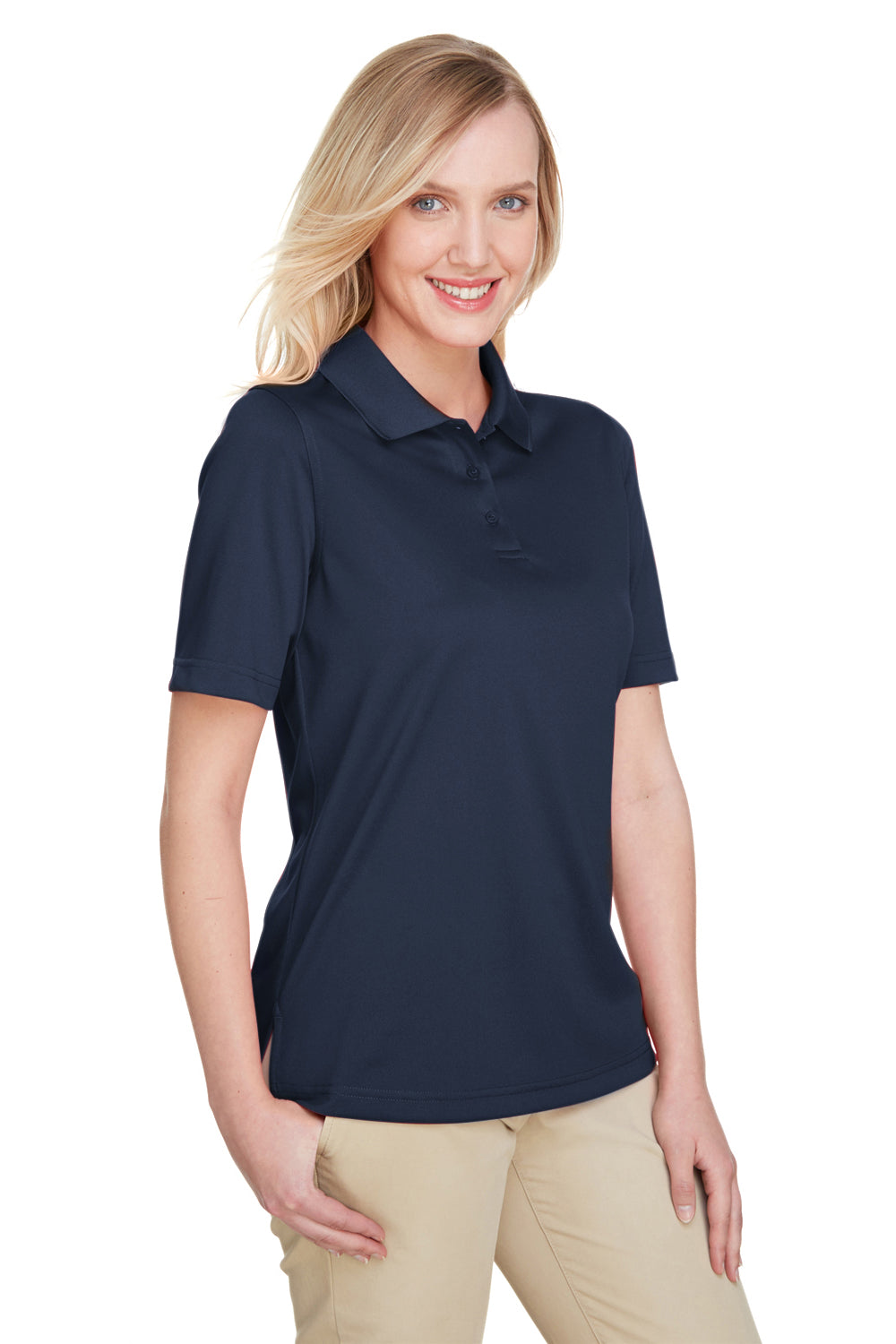 Harriton M348W Womens Advantage Performance Moisture Wicking Short Sleeve Polo Shirt Dark Navy Blue Model 3q