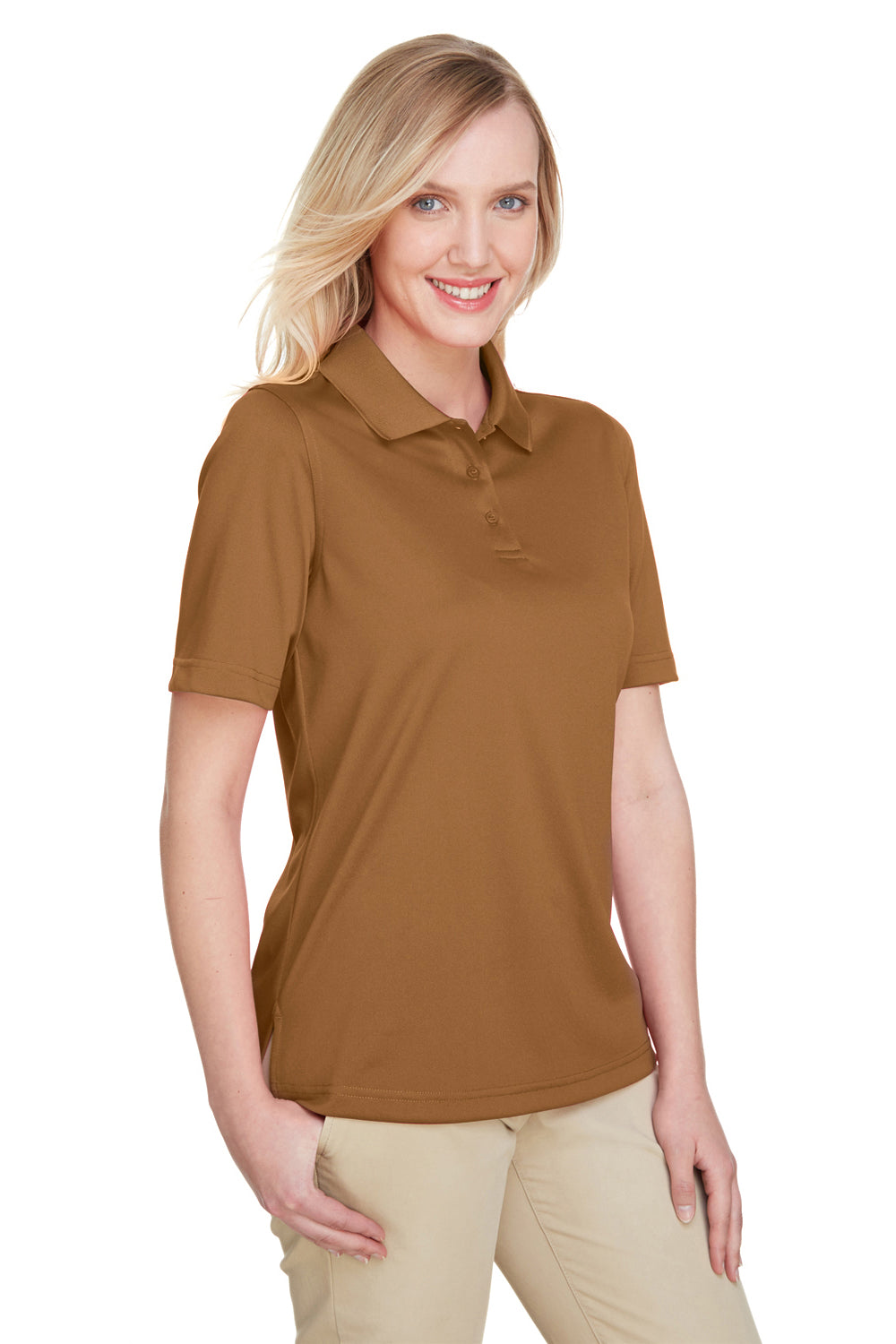 Harriton M348W Womens Advantage Performance Moisture Wicking Short Sleeve Polo Shirt Duck Brown Model 3q