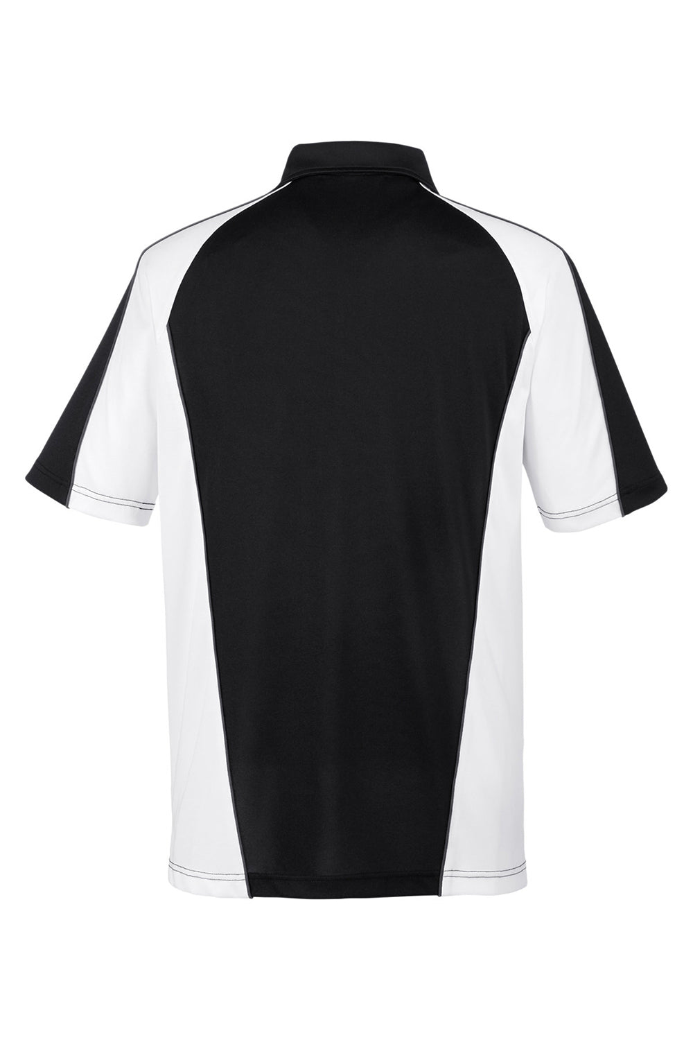 Harriton M385 Mens Advantage Performance Moisture Wicking Colorblock Short Sleeve Polo Shirt Black/White Flat Back