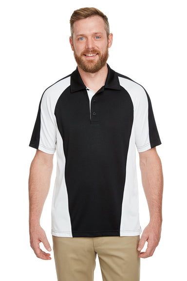 Harriton M385 Mens Advantage Performance Moisture Wicking Colorblock Short Sleeve Polo Shirt Black/White Model Front