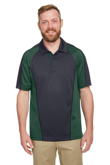 Harriton M385 Mens Advantage Performance Moisture Wicking Colorblock Short Sleeve Polo Shirt Dark Charcoal Grey/Dark Green Model Front