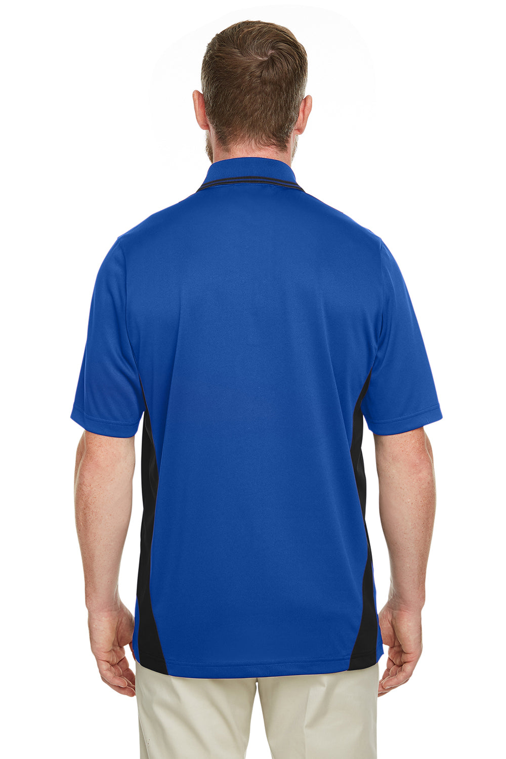 Harriton M386/M386T Mens Flash Performance Moisture Wicking Colorblock Short Sleeve Polo Shirt True Royal Blue/Black Model Back