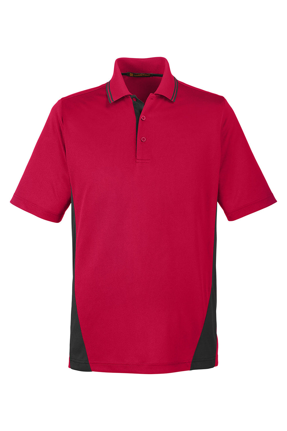 Harriton M386/M386T Mens Flash Performance Moisture Wicking Colorblock Short Sleeve Polo Shirt Red/Black Flat Front
