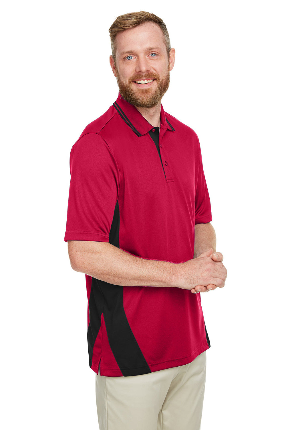 Harriton M386/M386T Mens Flash Performance Moisture Wicking Colorblock Short Sleeve Polo Shirt Red/Black Model 3q