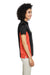 Harriton M386W Womens Flash Performance Moisture Wicking Colorblock Short Sleeve Polo Shirt Black/Team Orange Model Side