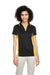 Harriton M386W Womens Flash Performance Moisture Wicking Colorblock Short Sleeve Polo Shirt Black/Sunray Yellow Model Front